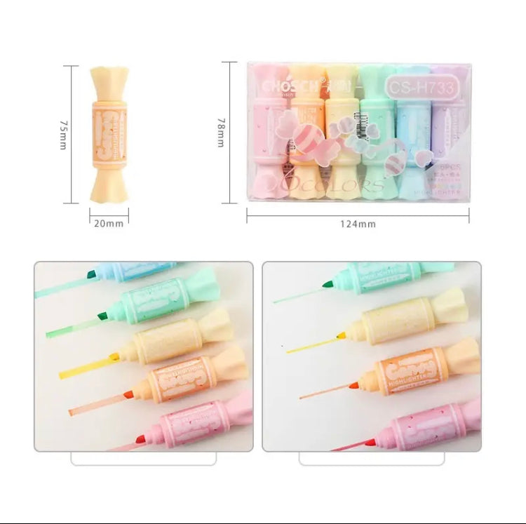 6pcs Mini Candy Shape Color Highlighters, Cartoon Candy Doodle Line Drawing Pen, Sugar Candy Color Highlighters 6pcs Mini Candy Shape Color Highlighters, Cartoon Candy Doodle Line Drawing Pen, Sugar Candy Color Highlighters